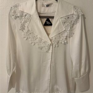 NWT white Ivory Lace Accent Blouse